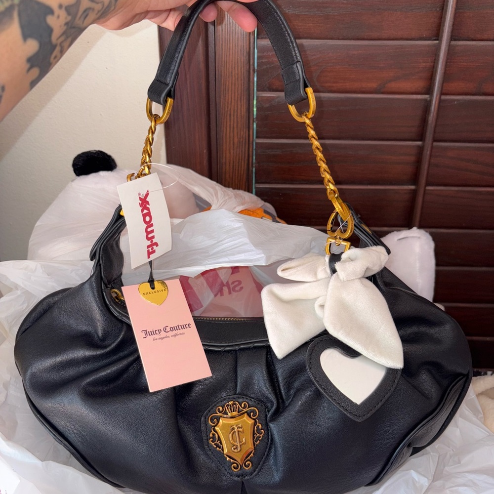 Juicy Couture Dreamy Black Shoulder Bag with Gold and White Details